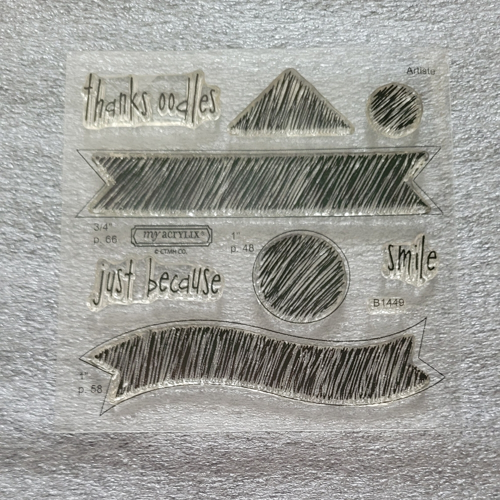 CTMH OODLES OF DOODLES (retired) Clear Acrylic Stamp Set Sentiments & Shapes